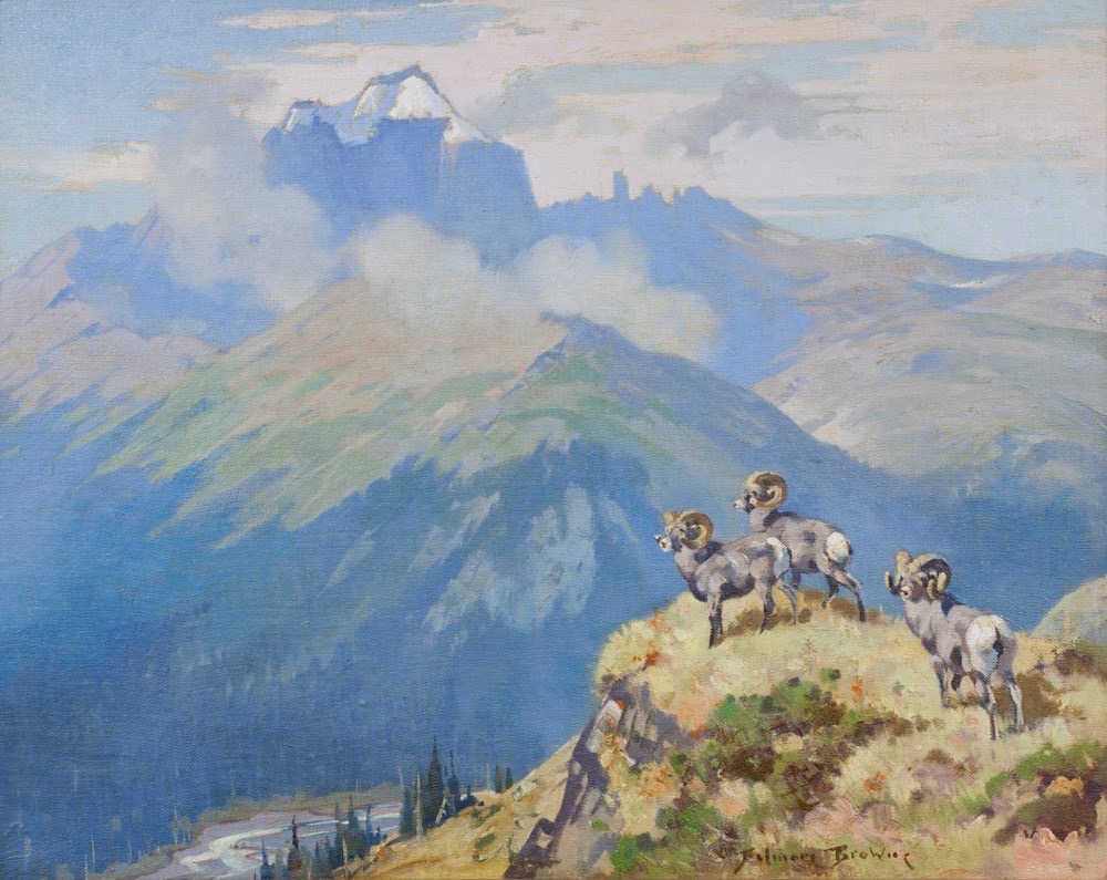 Belmore Browne Painting of Three Rams, 1940