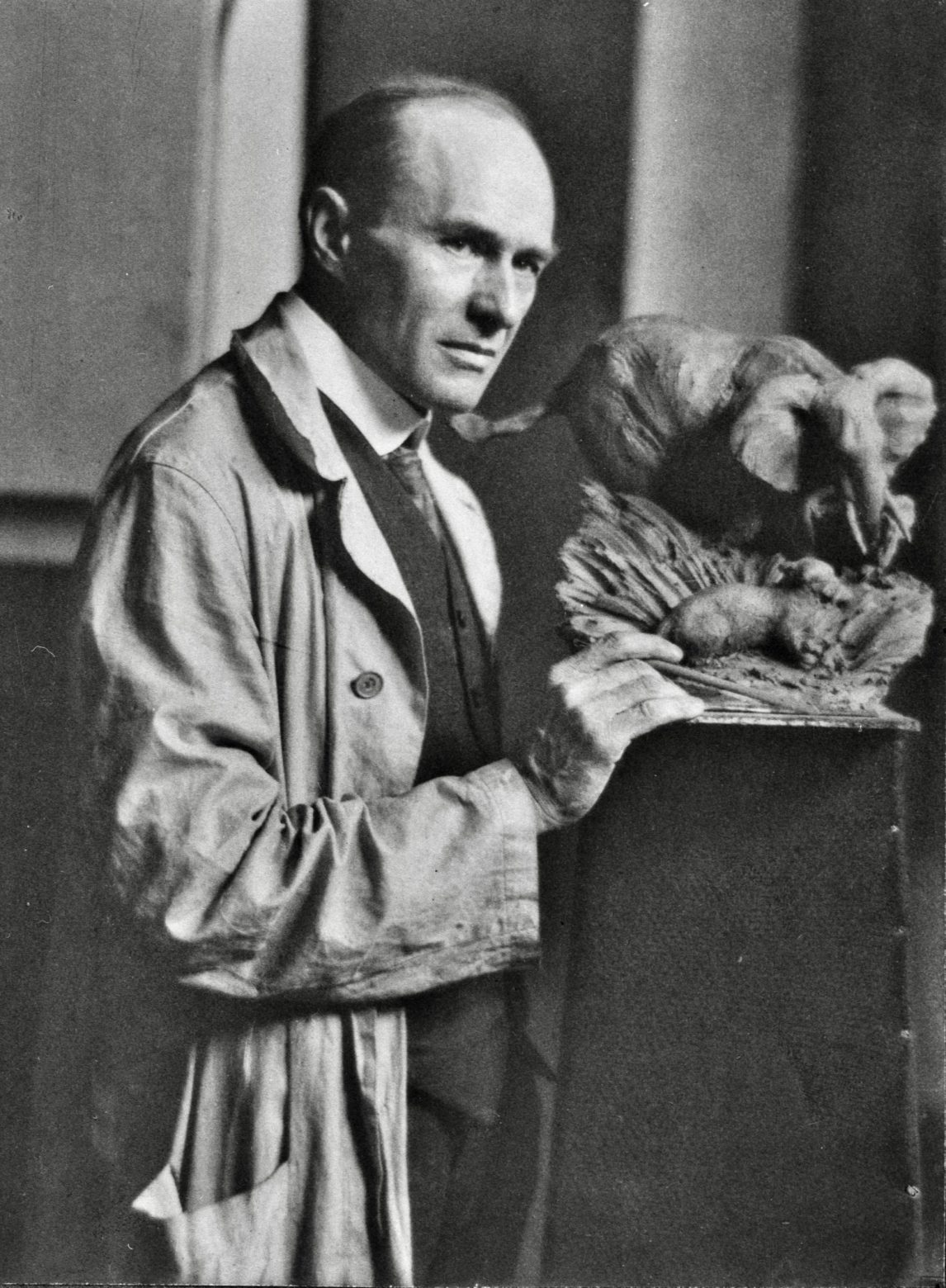 Carl Akeley with a clay model, c. 1910