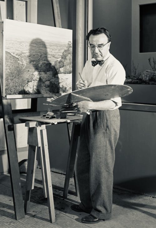 Matthew Kalmenoff, painting diorama landscape sketch, 1950