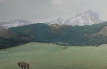 Detail of Bison Diorama Background by Francis Lee Jacques, Yale Peabody Museum of Natural History
